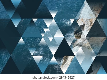 三角形、水の波と抽象的な海の幾何学的な背景