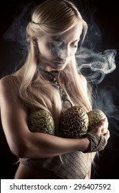 beautiful blond with three dragon eggs