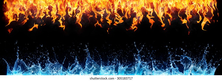 黒い背景に火と水
