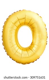 Litera aurie O, realizată dintr-un balon gonflabil izolat pe fundal alb. Unul dintre seturile complete de alfabet