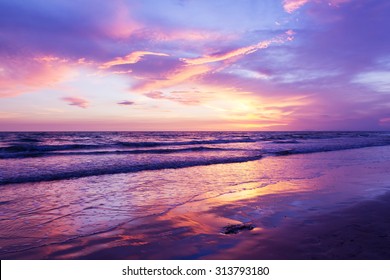 Purple Beach Sunset HD wallpaper download