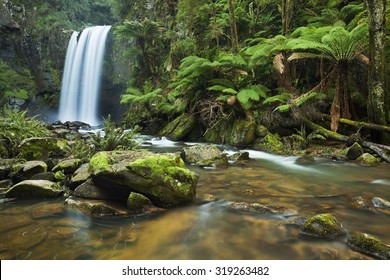 Wasserfall in einem üppigen Regenwald. Fotografiert an den Hopetoun Falls im Great Otway National Park in Victoria, Australien.