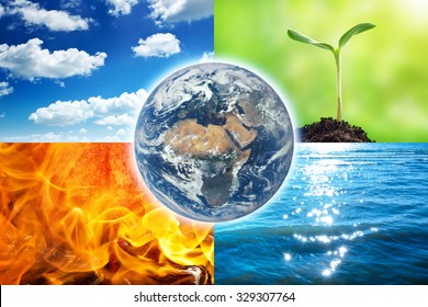 4 つの自然の要素と地球の構成。NASA から提供されたこのイメージの要素。