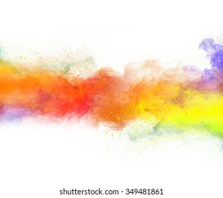Launched colorful powder, isolated on white background