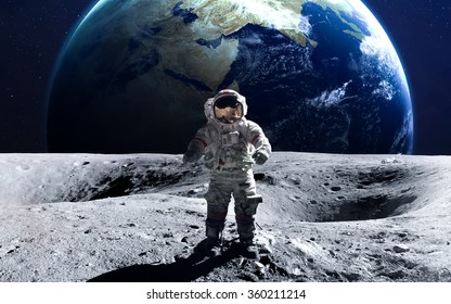 月の宇宙遊泳で勇敢な宇宙飛行士。NASA から提供されたこのイメージ エレメント。