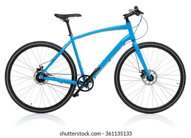 白い背景に分離された新しい青い自転車