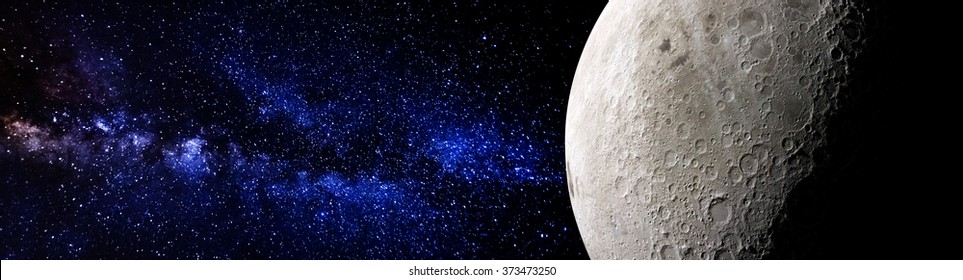 背景に輝く星を持つ月。NASA から提供されたこのイメージの要素。