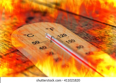 termómetro caliente, concepto de día de calor de temperatura de fuego.