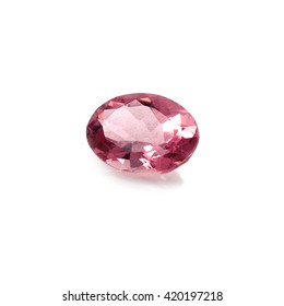 Semi-precious stone pink tourmaline on a white background.