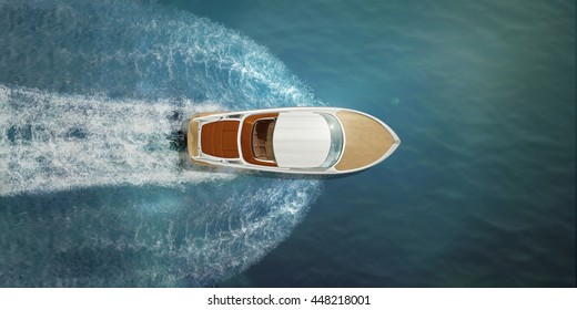 Speedboot op zee, uitzicht van bovenaf