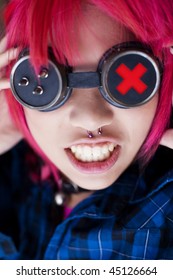Closeup on angry young asian girl.