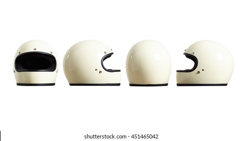 切り取りと再設計が簡単な白で隔離されたすべての側面からのオートバイのヘルメットの側面のセット