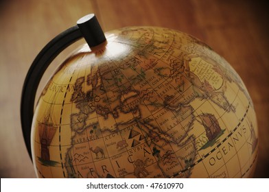 Close-up of vintage globe in back light.