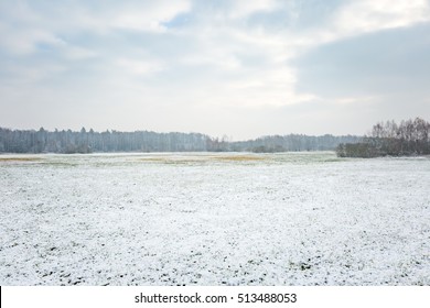 Paisaje invernal con campo cubierto de nieve. Paisaje invernal europeo.