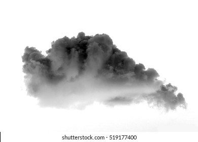 Single black cloud isolated on white background and texture. Ink spot or cigarette smoke cloud, Rorschach test