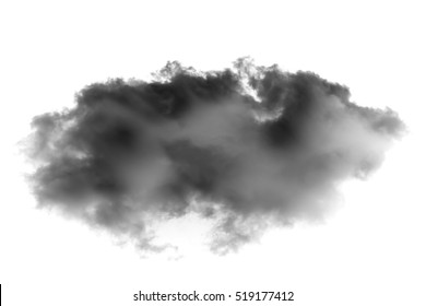 Single black cloud isolated on white background and texture. Ink spot or cigarette smoke cloud, Rorschach test