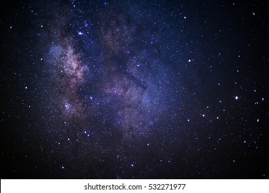 Close-up of Milky way galaxy with stars and space dust in the universe, Long exposure photograph, with grain.