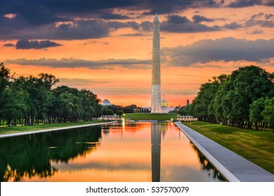 Washington Monument on the Reflecting Pool in Washington, DC.