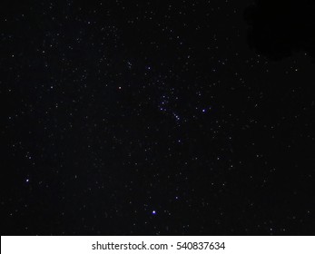 Nuetsstären am Himmel mat Bëschhannergrond
