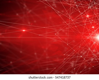 Puntos conectados abstractos sobre fondo rojo brillante. concepto de tecnología