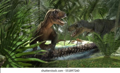 巨大な恐竜が公園を破壊するシーン