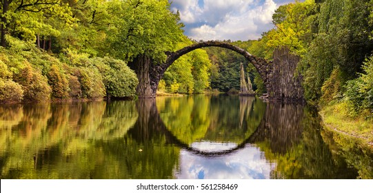 Stone Bridge Over Lake, Die Rakotzbrück in Germany HD wallpaper download