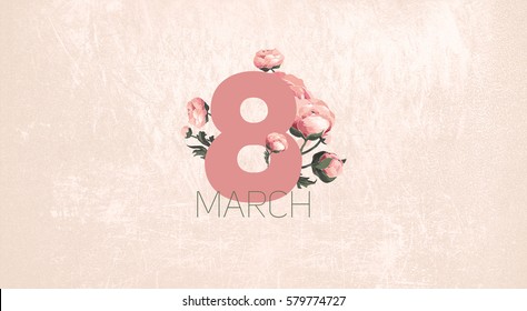 Feierlicher heller Frühlingsblumenhintergrund für Frauentag am 8. März. Frühlingsfeiertagsblumen-Grußkartenillustration