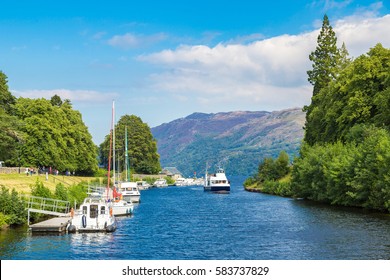 Fort Augustus and Loch Ness lake in Scotland in a beautiful summer day, United Kingdom