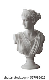 Estátua de mármore com cabeça branca da deusa romana Ceres ou da deusa grega Deméter, isolada em fundo branco.