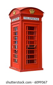 La cabina telefónica roja británica aislada sobre fondo blanco
