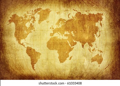 mapa del mundo con líneas de latitud y longitud en patrón vintage