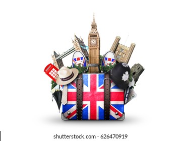 England, vintage kuffert med britisk flag