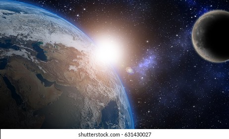 宇宙に日の出を持つ地球 – アメリカ – NASAが提供するこの画像のエレメント
