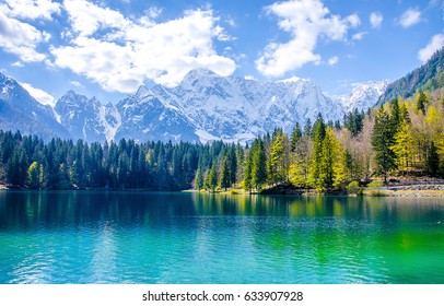 Beutiful mountain lake water landscape