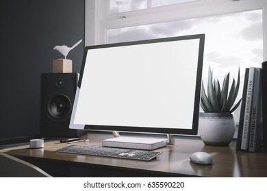 Maqueta de espacio de trabajo con computadora