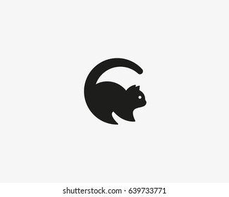 Design Template Of Black Cat Icon Logo With Letter O Vector