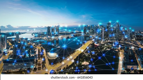 Ciudad inteligente e internet de las cosas, red de comunicación inalámbrica, imagen abstracta visual