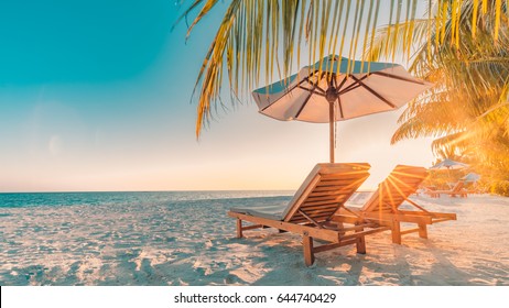 静かな風景、リラックスできるビーチ、熱帯の風景デザイン。夏休み旅行休日デザイン