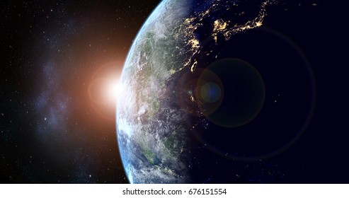 宇宙に日の出を持つ惑星地球 – アジア – NASAが提供するこの画像のエレメント