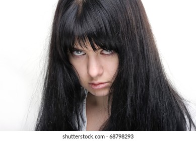Angry girl on white background