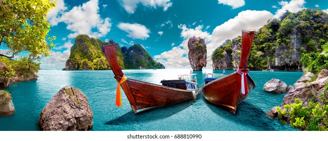 風光明媚な風景。プーケットの海。風景タイの海と島。冒険と旅行のコンセプト