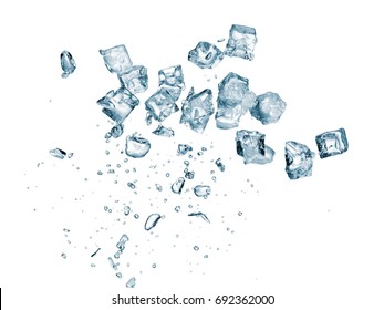 Ice cubes with drops explosion