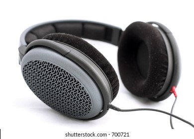black headphones on white background