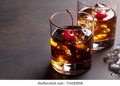 Manhattan cocktail with whiskey. With copy space