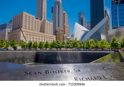 NEW YORK, USA - MAY 05, 2017: Waterfall Footprint of WTC, National September 11 Memorial, in New York, USA