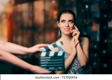 Glamorous Model Starring in Fashion Campaign Video Commercial - Brand ambassador diva endorsing a fashionable brand while shooting in a studio