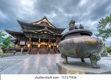 Zenko-ji Temple complex. Hondo (Main Hall) and Jokoro (Incense Burner) in Nagano City, Japan