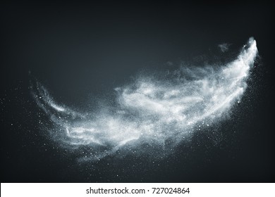 Diseño abstracto de explosión de nube de nieve en polvo blanco sobre fondo oscuro