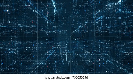 Digitale binaire code matrix achtergrond - 3D-weergave van een binaire codenetwerk van wetenschappelijke technologie dat connectiviteit, complexiteit en gegevensstroom van het moderne digitale tijdperk overbrengt
