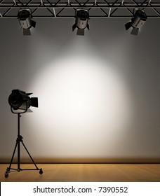 A vintage theater spotlight on a white background